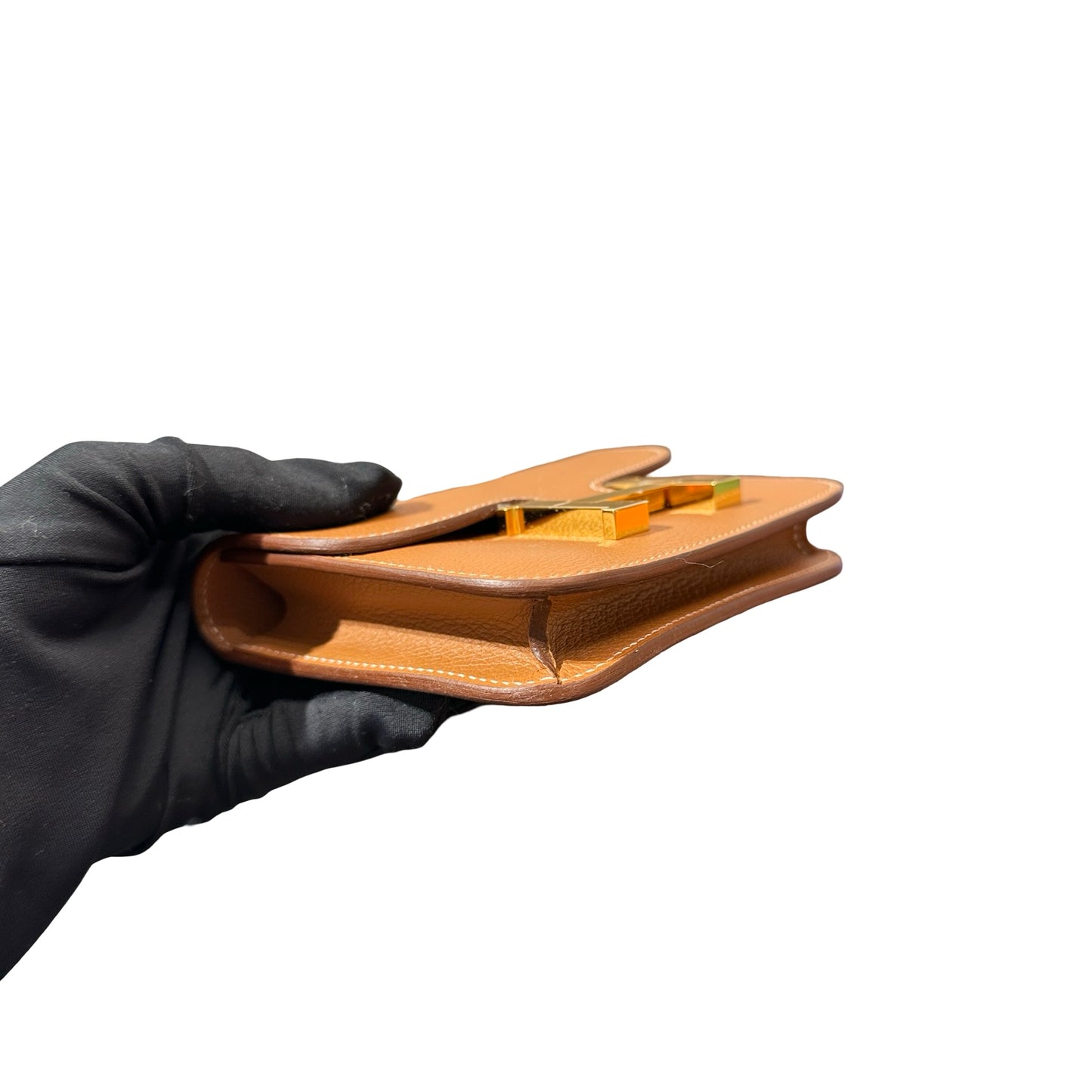 Unused Hermès Calfskin Leather Constance Slim Wallet Gold GHW