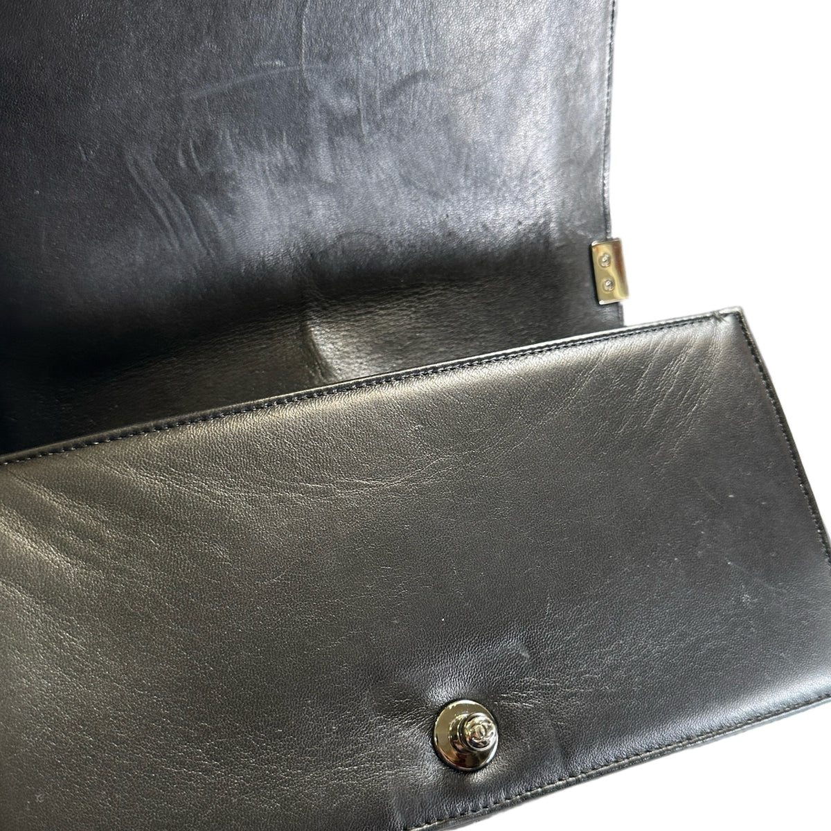 Used CHANEL Chevron Leather Boy Chanel Shoulder Bag Black Silver