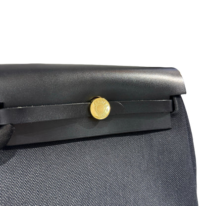 Used HERMES Canvas Leather Mini Herbag Handbag Black GHW
