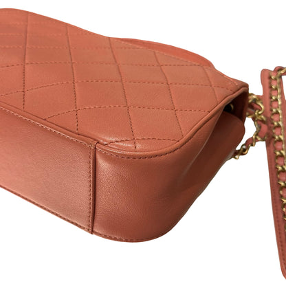 Used CHANEL Calfskin Leather Flap Cross Body Bag Pink GHW