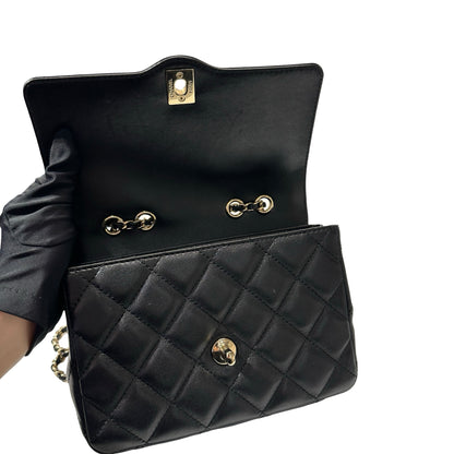 Used CHANEL Lambskin Leather Patent Leather Calfskin Leather 24B Flap Shoulder Bag Black PHW