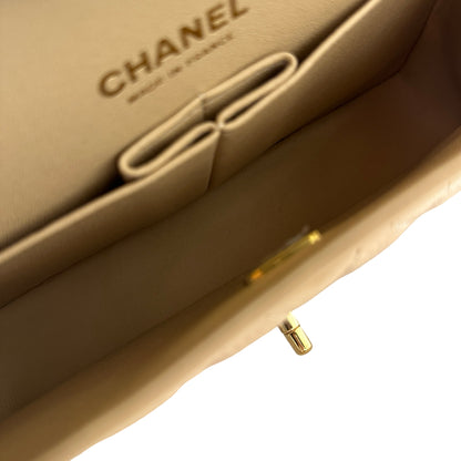Used CHANEL Lambskin Classic Flap 25cm Chain shoulder bag Beige GHW