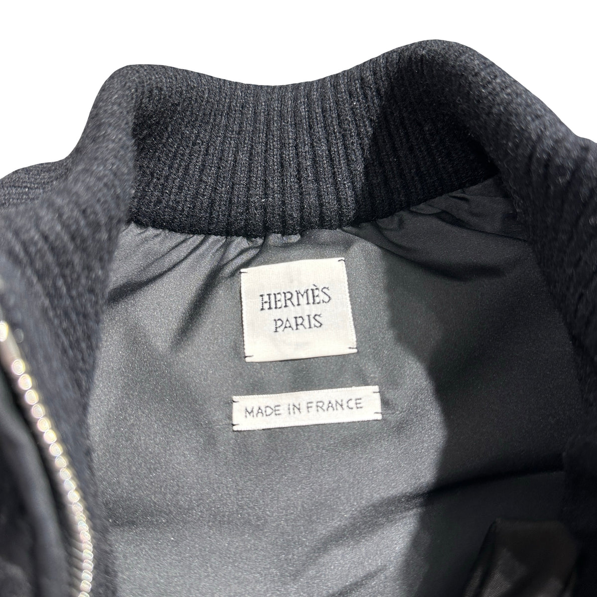 Used HERMES Quilted Wool Leather Trim Quilted Vest Clothes Black