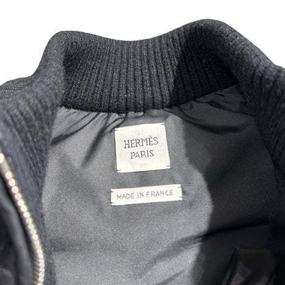Used HERMES Quilted Wool Leather Trim Quilted Vest Clothes Black