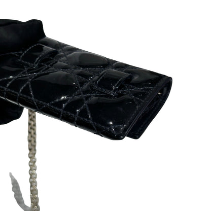 Used DIOR Cannage Patent Leather LADY DIOR NANO POUCH with CHAIN Chain Shoulder Bag Black GHW