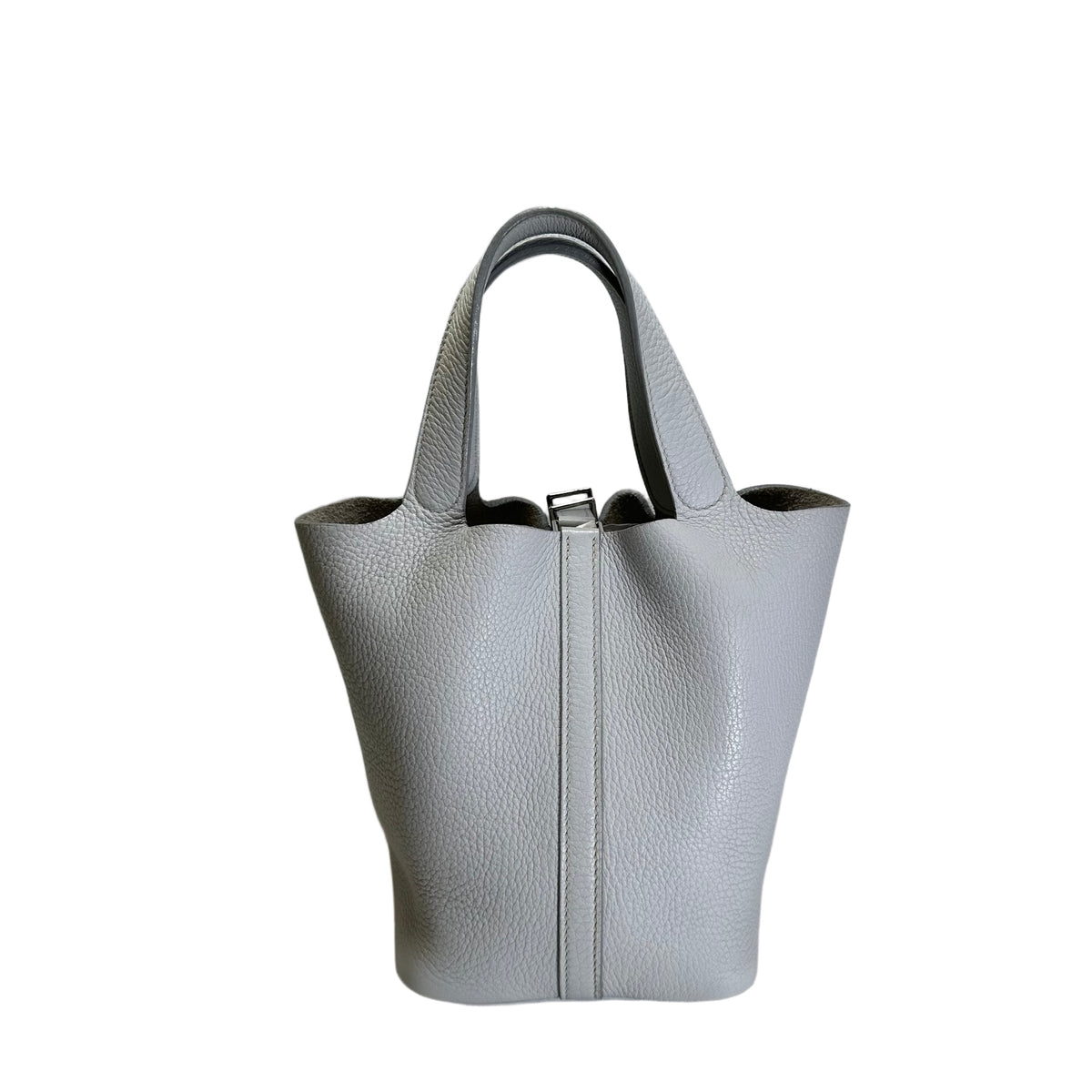 Used HERMES Taurillon Clemence Picotin 17 Bucket Bag Blue Pale