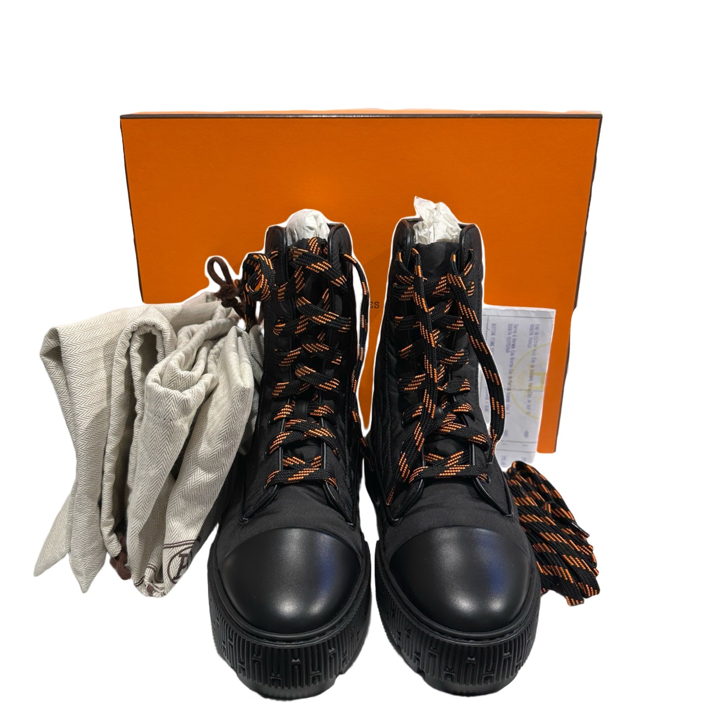 New Hermès Calfskin Leather Parachute Boots Black