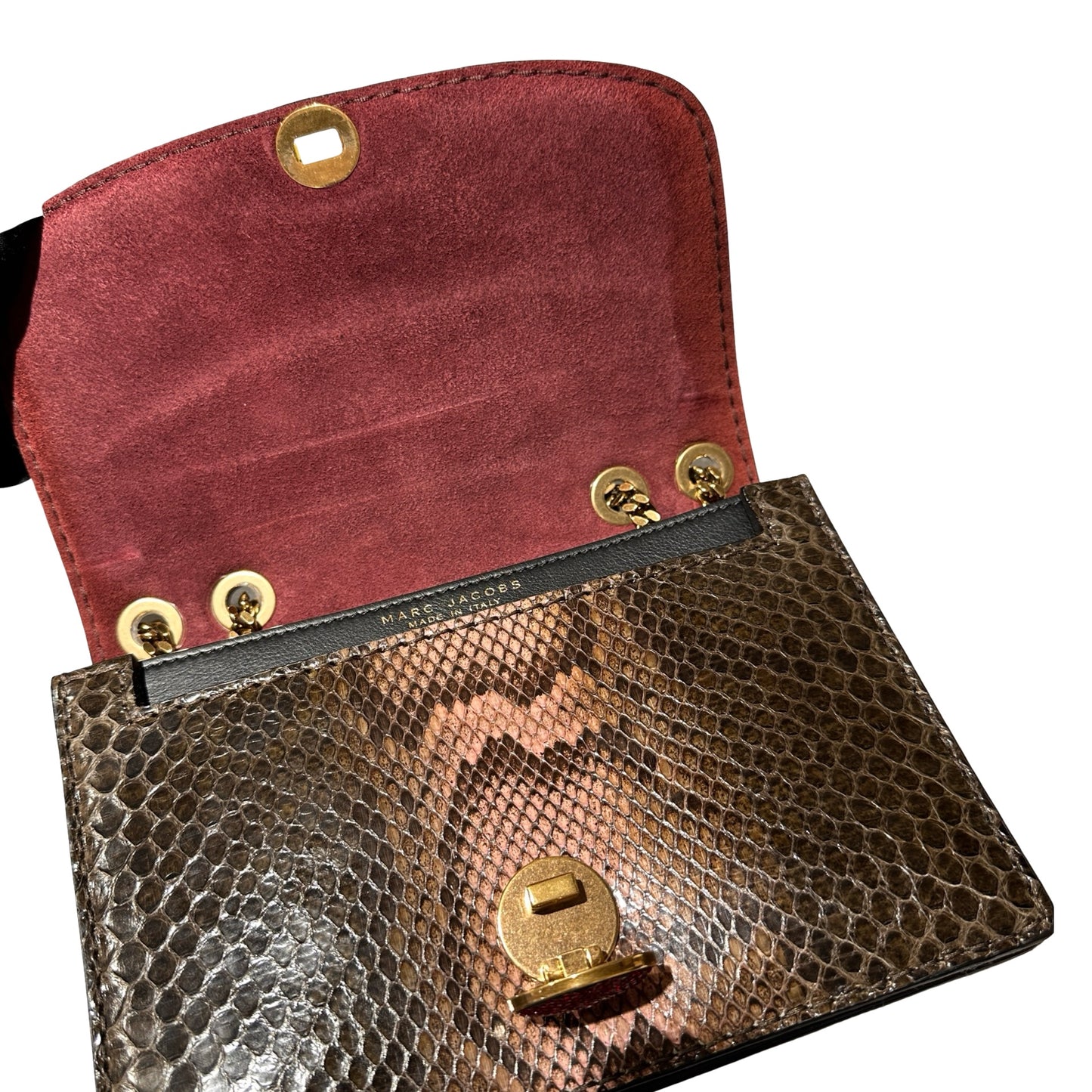 Used MARC JACOBS Snake Skin Chain Shoulder Shoulder Bag Brown