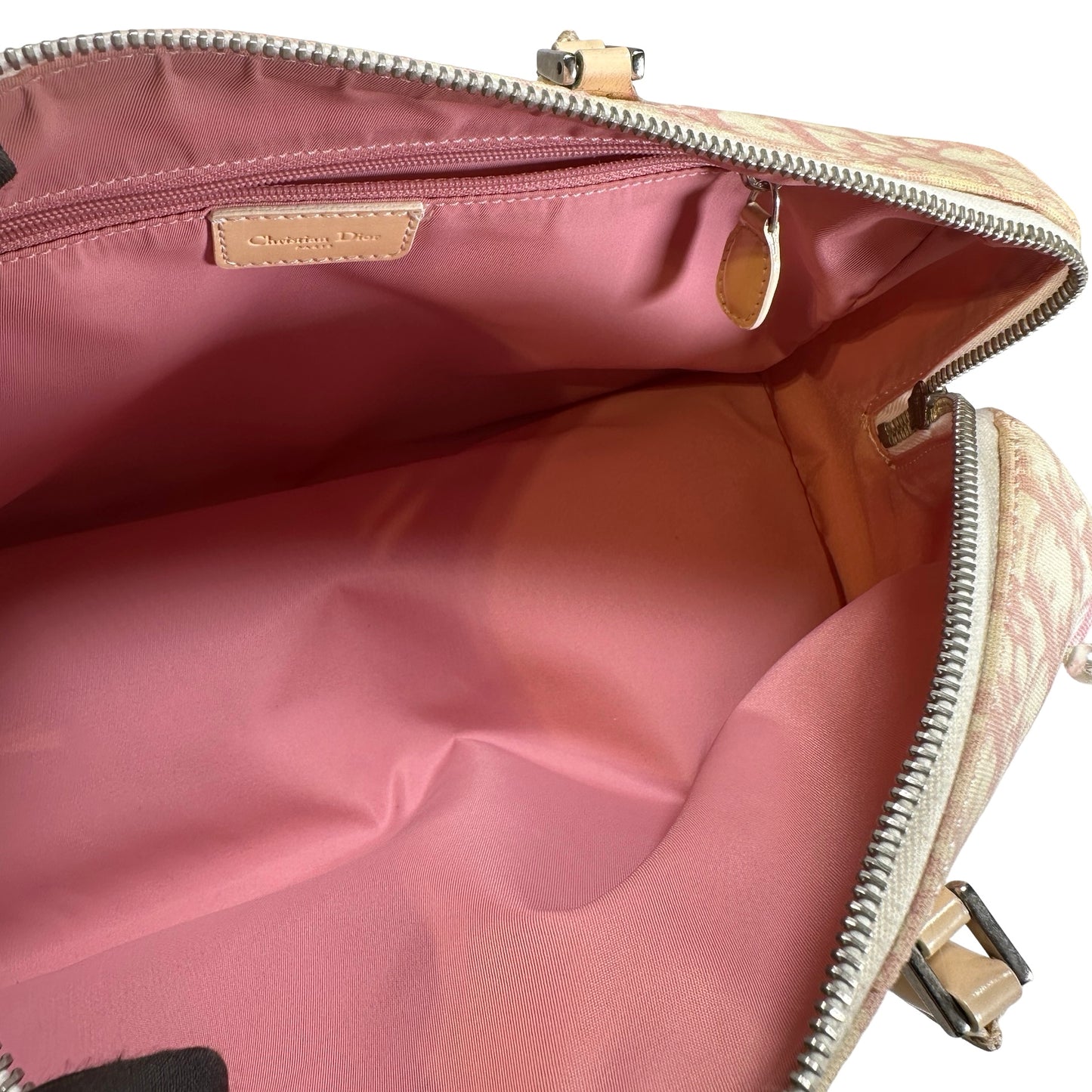 Used DIOR Canvas Trotter Boston Handbag Pink PHW