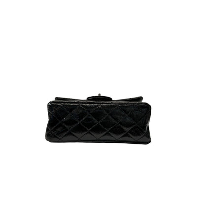 Used CHANEL Patent Leather 2.55 Mini 224 Double Flap Shoulder Bag Black PHW