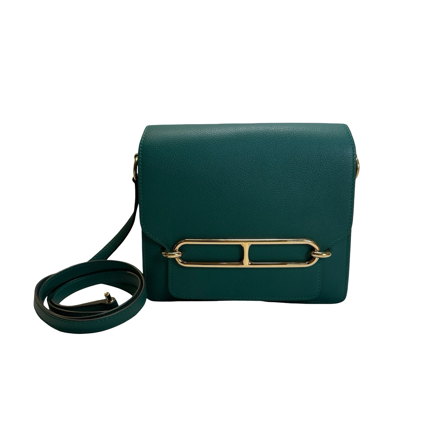 Used HERMES Clemence Mini Roulis Crossbody Bag Green Gold