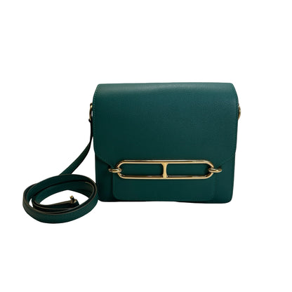 Used HERMES Clemence Mini Roulis Crossbody Bag Green Gold