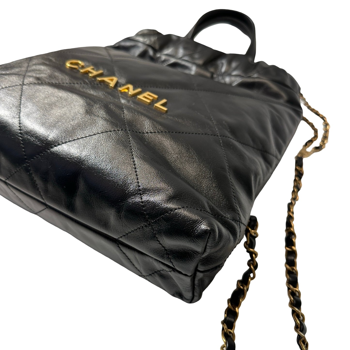 Used CHANEL Shiny Calfskin 23P 22 Small Backpack Black GHW
