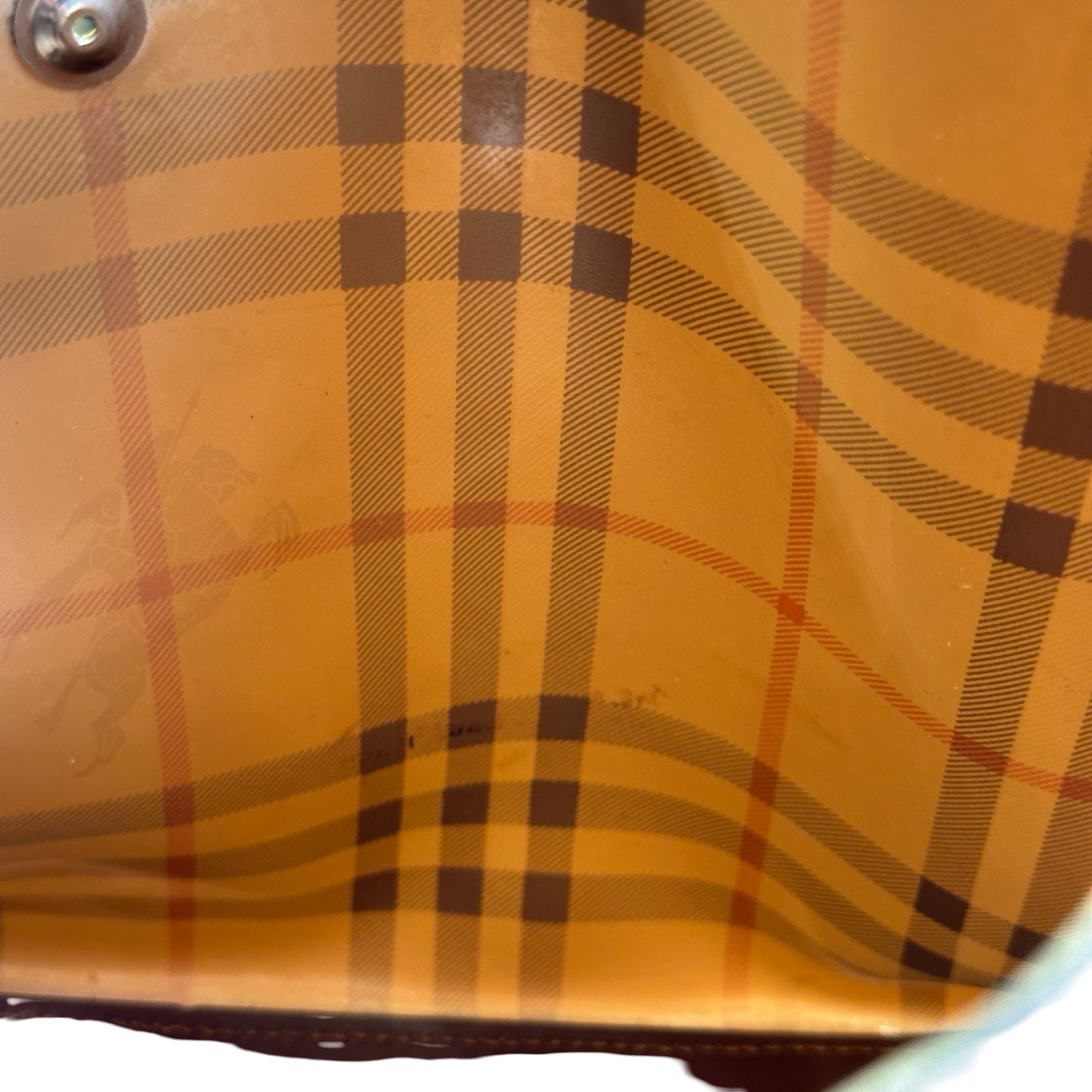 Used BURBERRY Check PVC Tote Handbag Brown