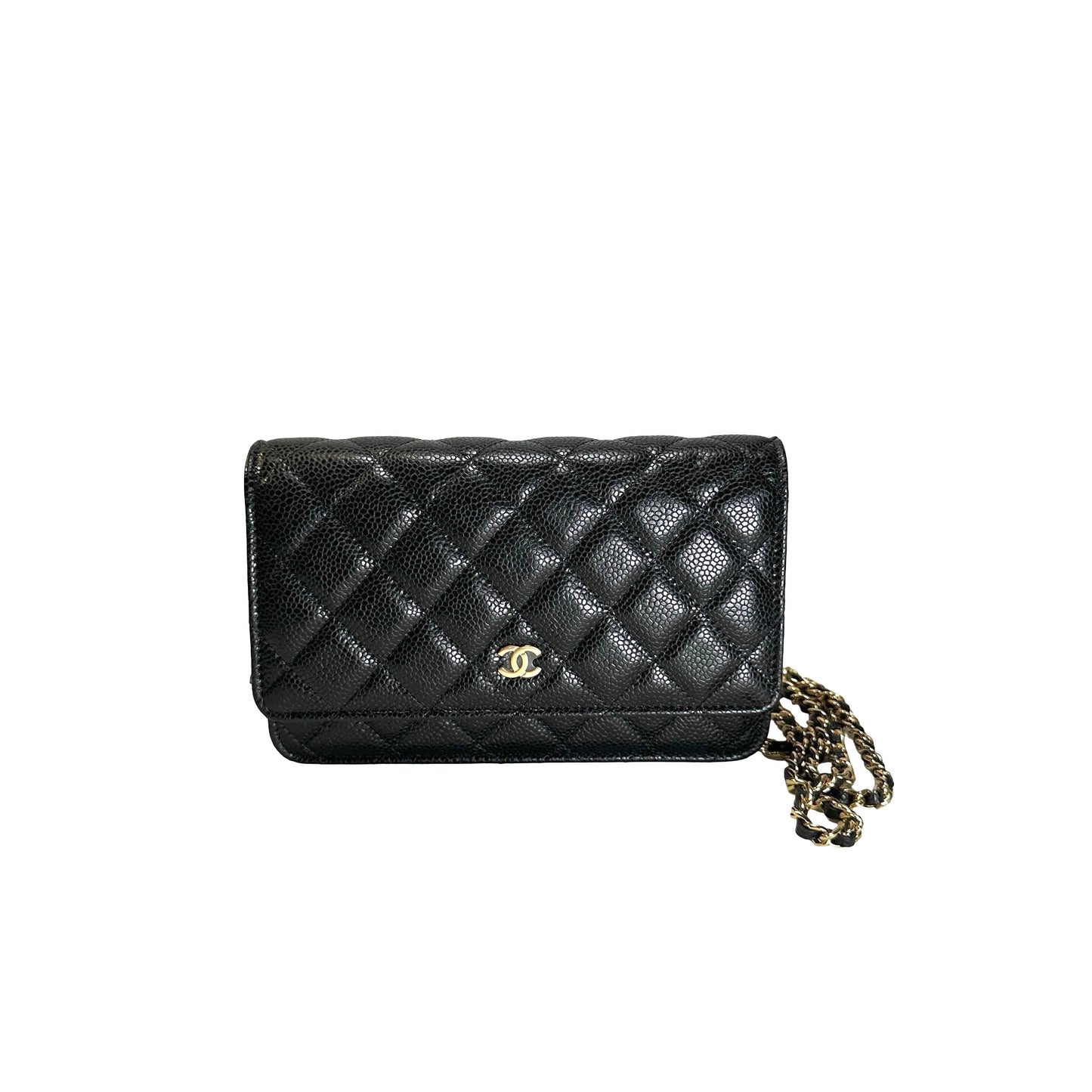 Brand New CHANEL Caviar Wallet on chain Wallet on chain Black，GHW