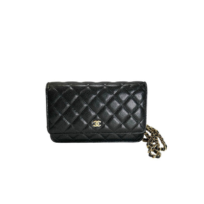 Brand New CHANEL Caviar Wallet on chain Wallet on chain Black，GHW