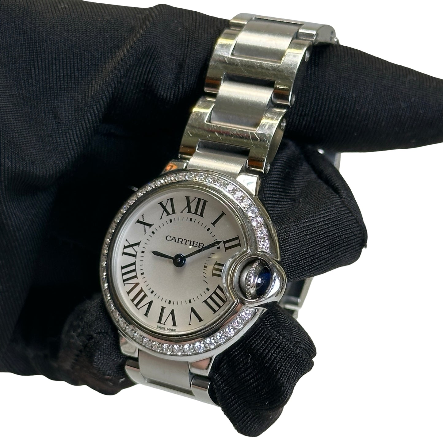 Used CARTIER Stainless Steel Diamond Bezel Ballon Bleu Watch Silver