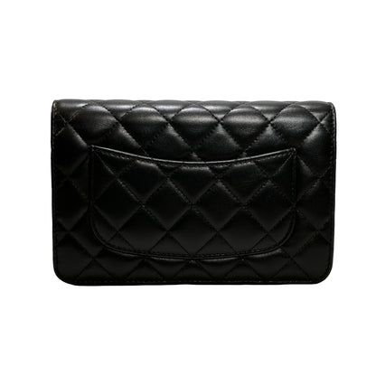 Used CHANEL LAMBSKIN WOC Crossbody Bag BLACK PHW