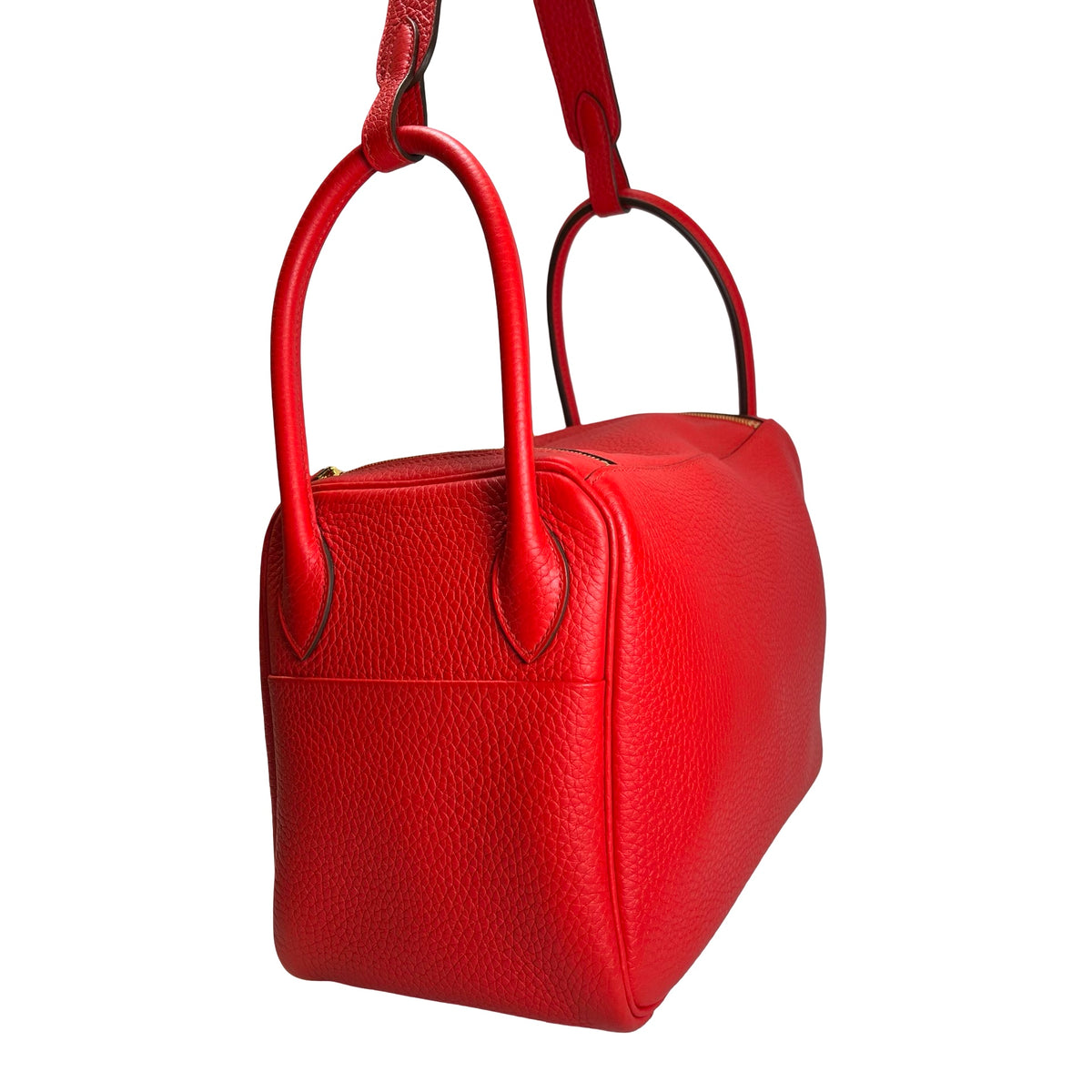 Used HERMES Clemence Lindy Handbag Red