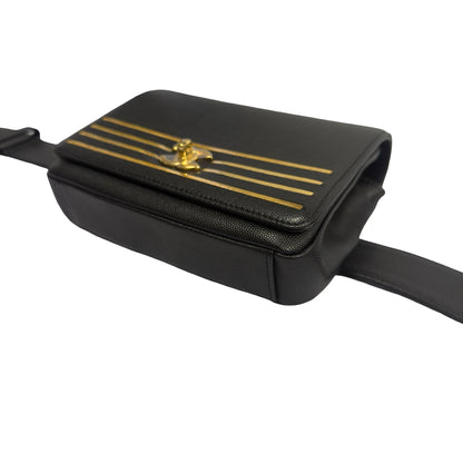 Used CHANEL Caviar Leather Vintage CC Flap Crossbody Bag Black Gold Hardware