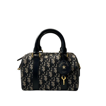 Used DIOR Boston Cross Body Bag Navy GHW