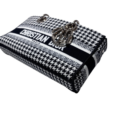 Used DIOR Canvas D-Joy Medium Handbag Black White GHW