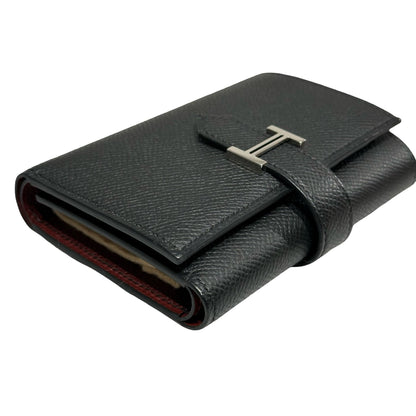 Used HERMÈS BEARN COMPACT Wallet Black Red PHW