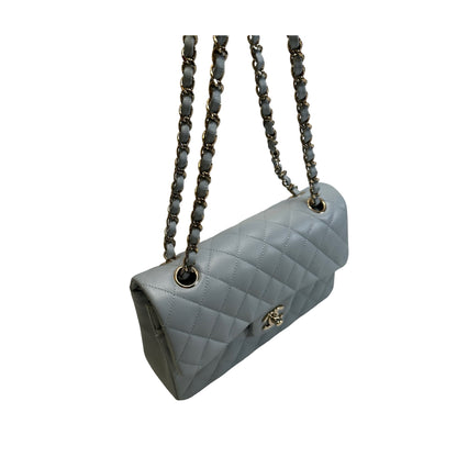 Used CHANEL Quilted Caviar CF23 Chain Shoulder Bag Light Blue GHW