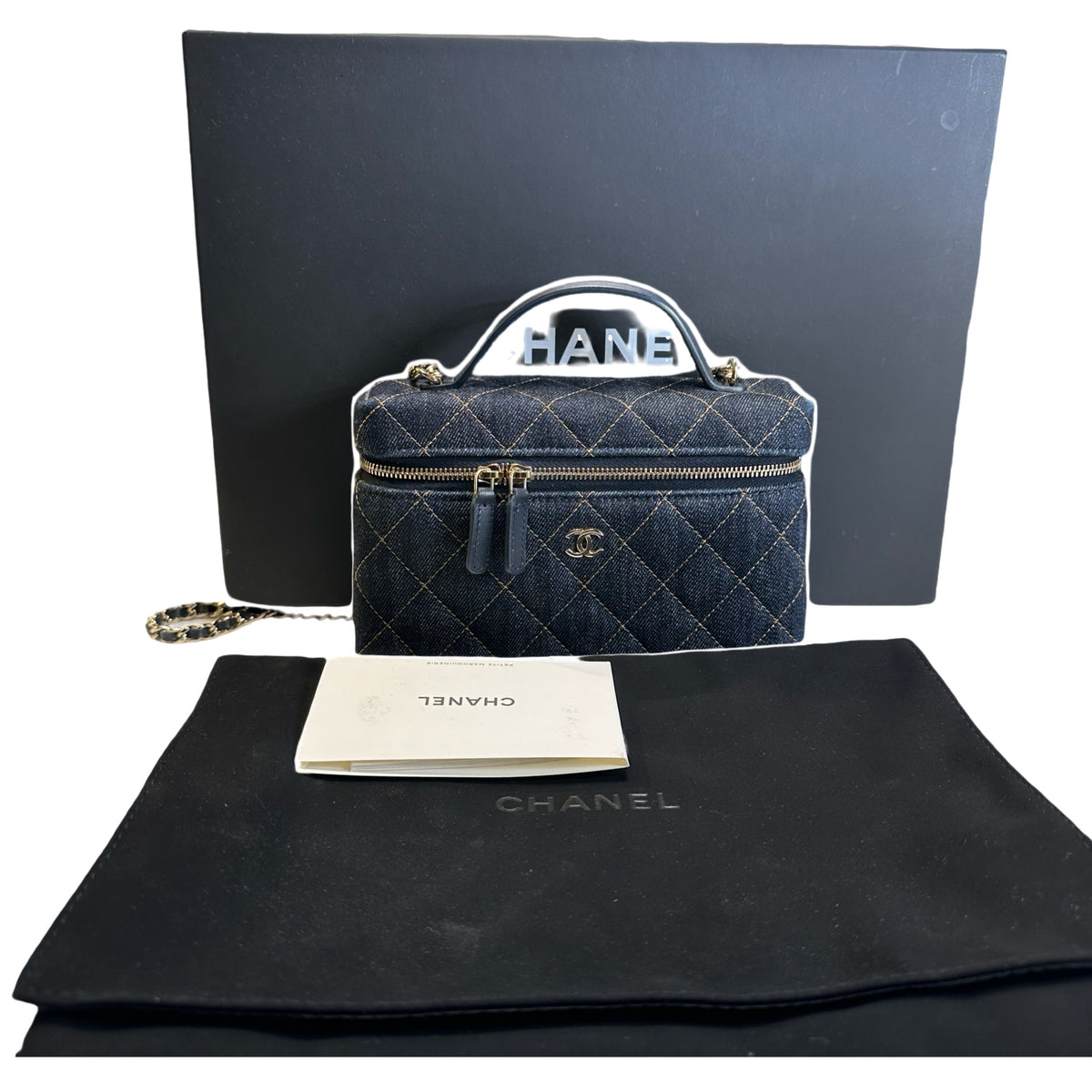 Used CHANEL Quilted Denim Denim Vanity Bag Vanity case Blue