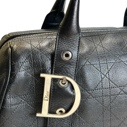 Used DIOR Cannage Leather Cannage Handbag Handbag Black Silver