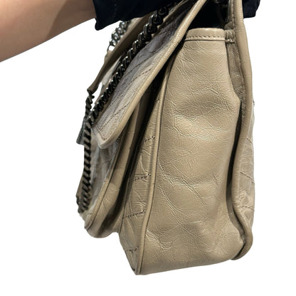 Used SAINT LAURENT Chevron Quilted Niki Chain Shoulder Bag Beige