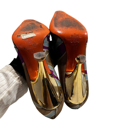 Used Fendi Heels Heels Gold Beige Purple Blue