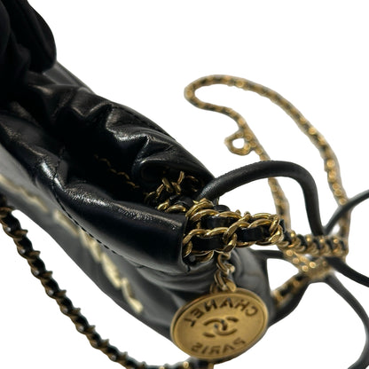 Used CHANEL Shiny Calfskin Mini 22 Shoulder Bag Black GHW
