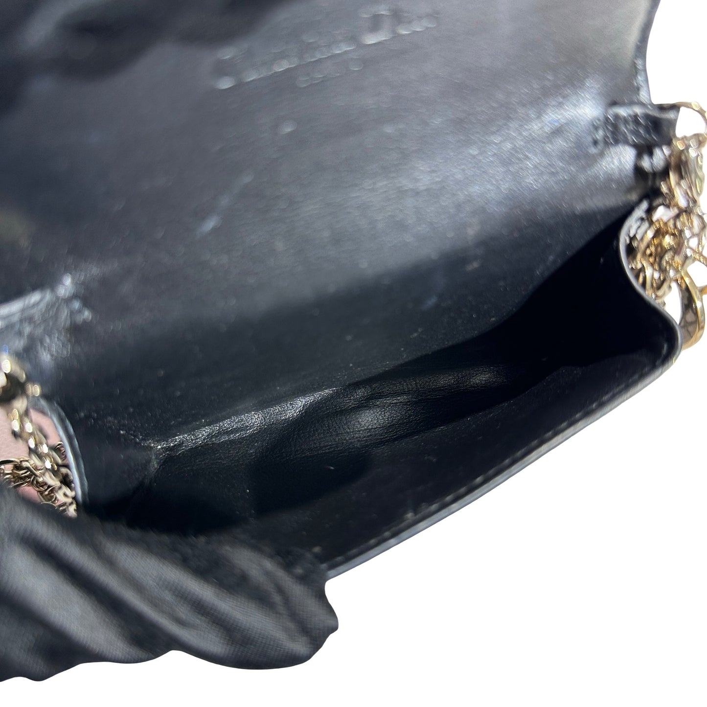 Used DIOR Cannage Patent Leather LADY DIOR NANO POUCH with CHAIN Chain Shoulder Bag Black GHW