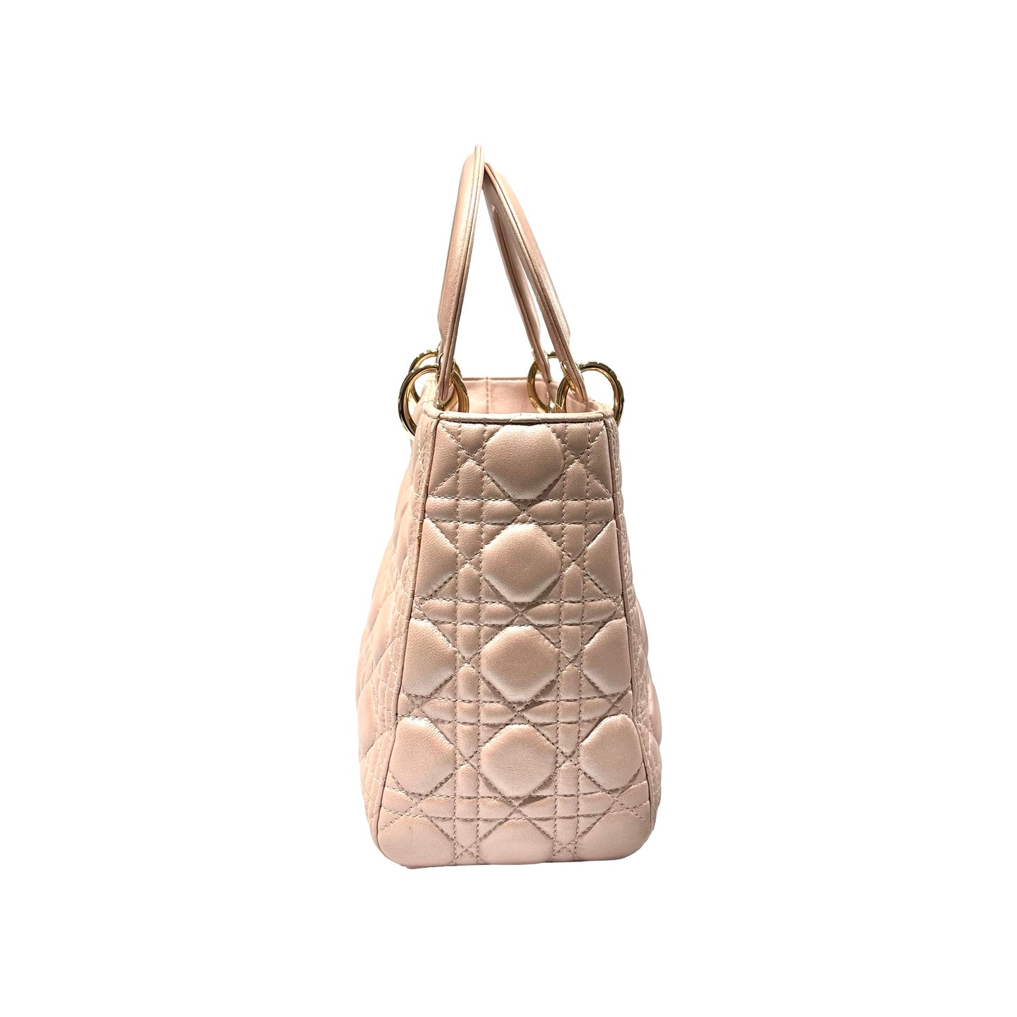 Used DIOR Lambskin Leather Lady Dior Medium Shoulder Bag Pink