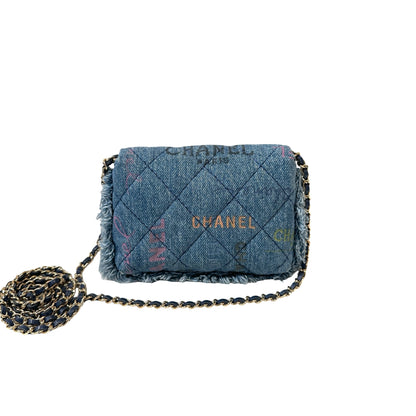 Used CHANEL Cross Body Bag Denim blue GHW