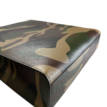 Used CELINE Camouflage Vertical Cabas Tote Bag Green Brown Khaki White