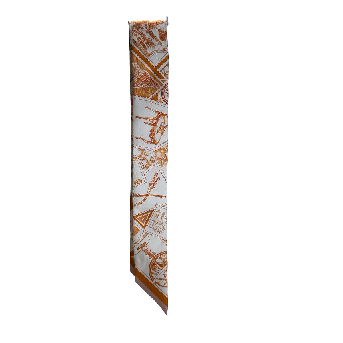 Used HERMES Silk Twilly Twilly White Orange Grey