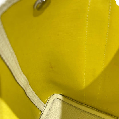 Used HERMES Canvas Leather Garden File Tote Bag Yellow White