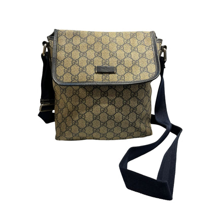 Used GUCCI Canvas Cross Body Bag Beige Navy