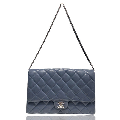 Chanel Caviar Leather FLAP Shoulder Bag Blue PHW