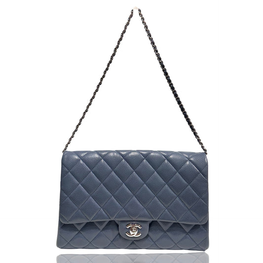 Chanel Caviar Leather FLAP Shoulder Bag Blue PHW