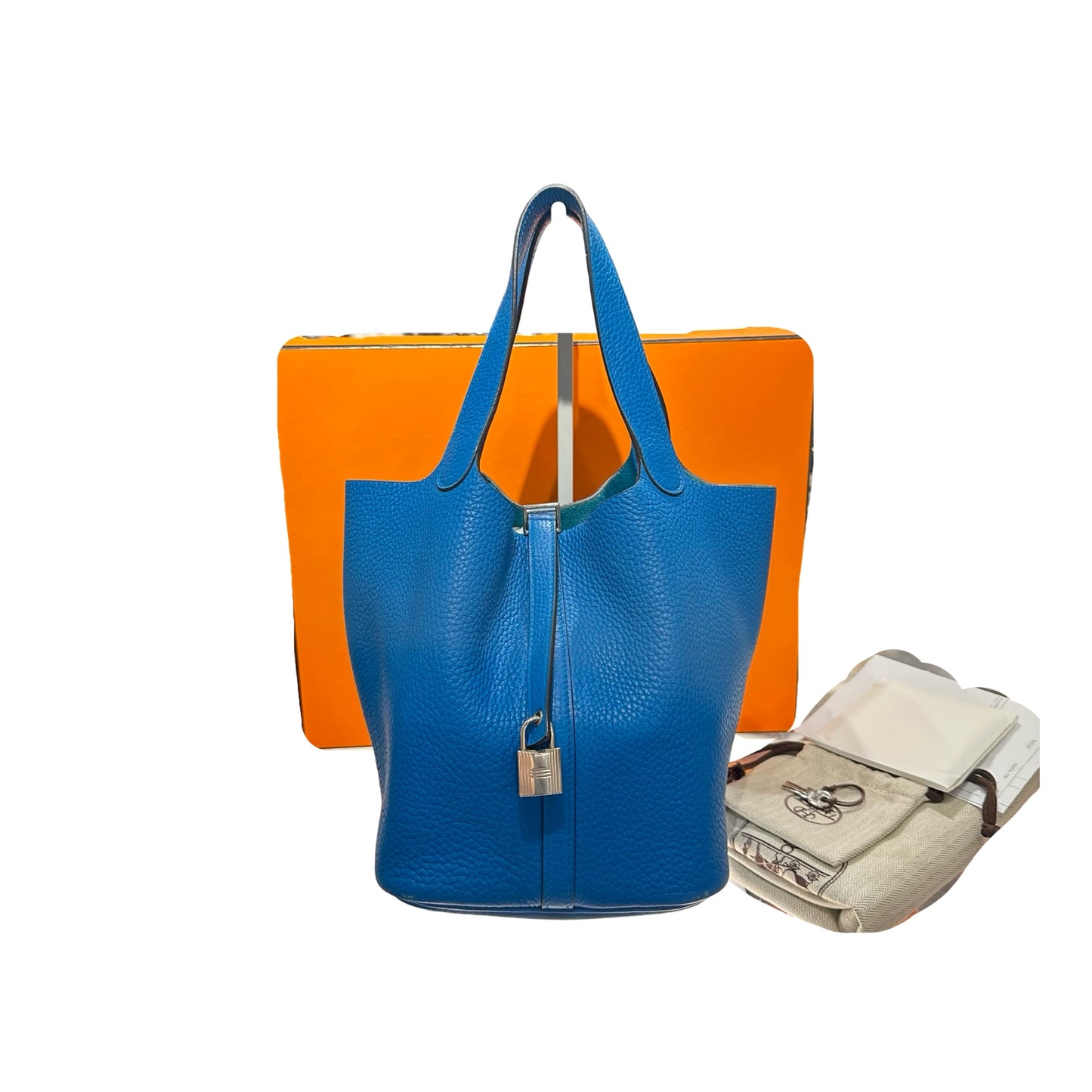 Used HERMÈS TC Picotin 22 Handbag Blue PHW