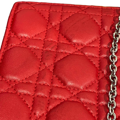 Used DIOR Cannage Lambskin Lady Dior Wallet on chain Red PHW