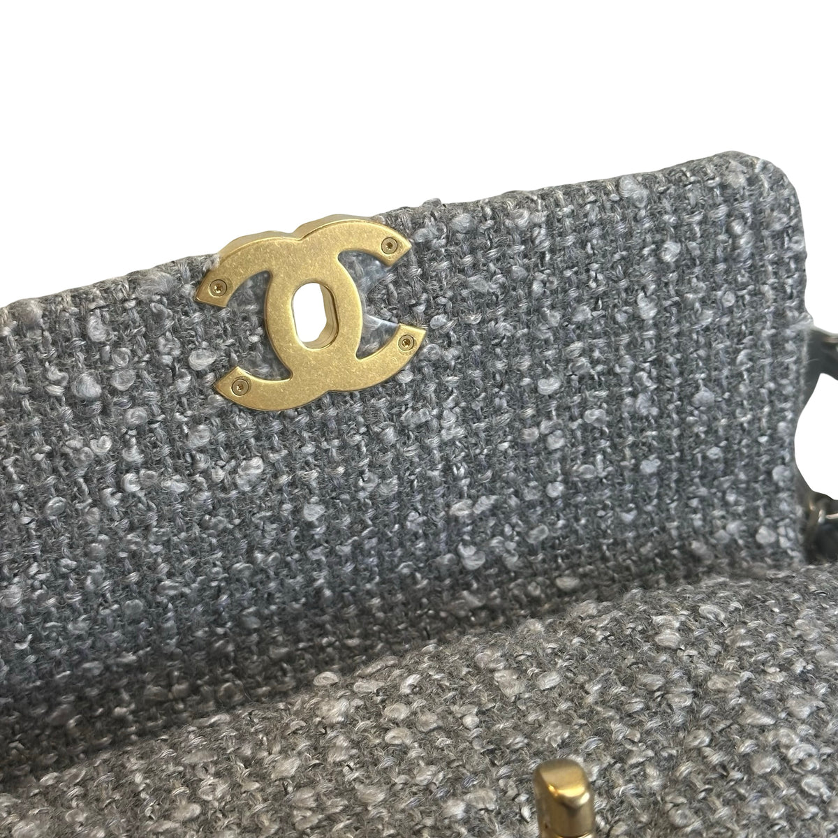 Used CHANEL Tweed Chanel 19 Chain Shoulder Bag Grey，GHW