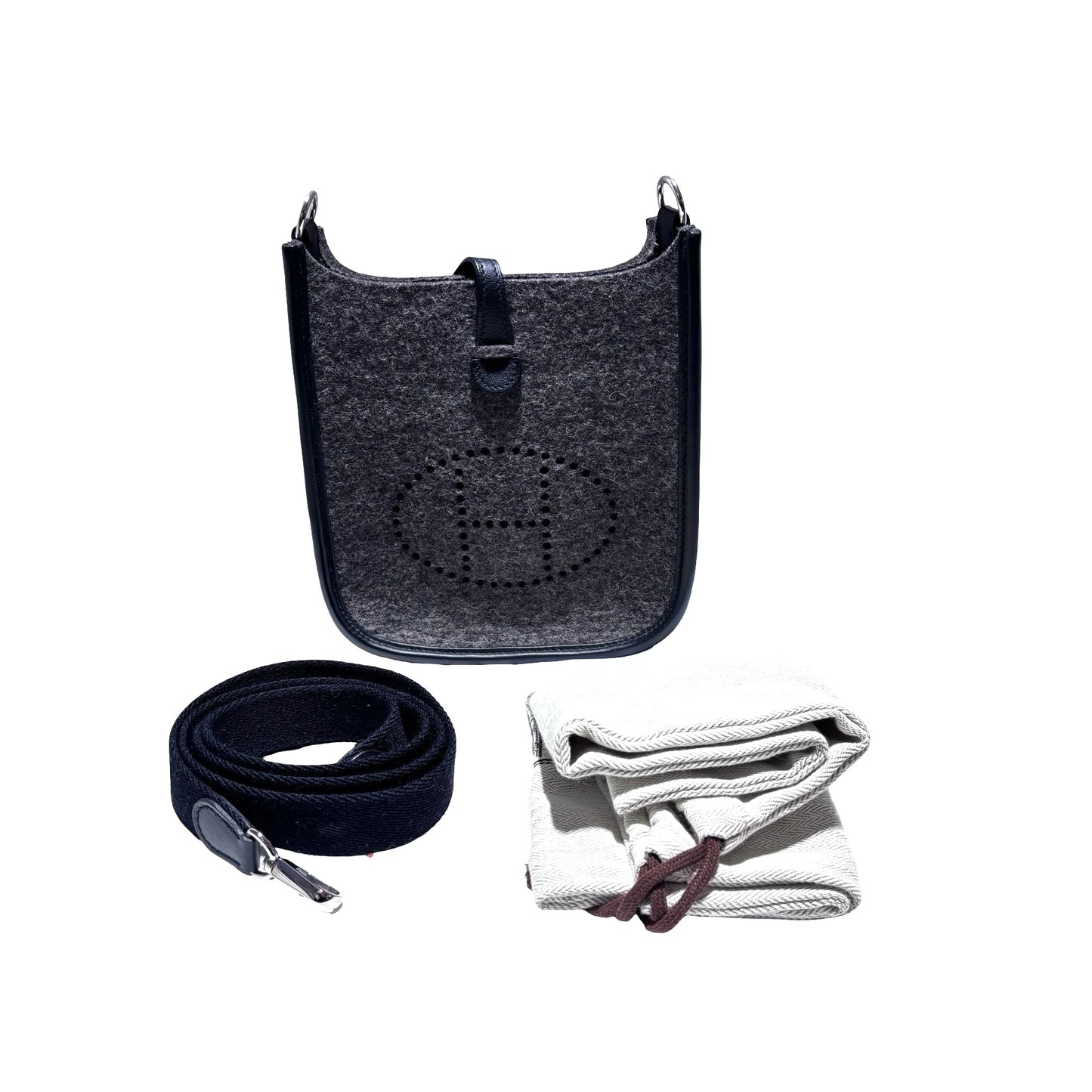Used HERMÈS Wool MINI EVELYNE Cross Body Bag 0L Gris Moyen PHW