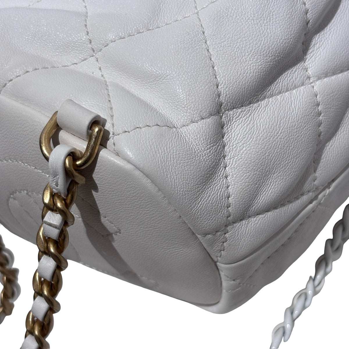 Used CHANEL Lambskin 22S Mini Drawstring Bucket Backpack Cross body bag White