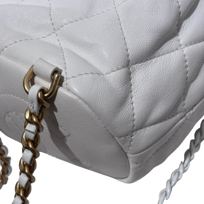 Used CHANEL Lambskin 22S Mini Drawstring Bucket Backpack Cross body bag White