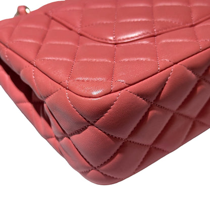 Used CHANEL Lambskin Leather Valentine Charm Classic Flap 25 Medium Chain Shoulder Bag Pink