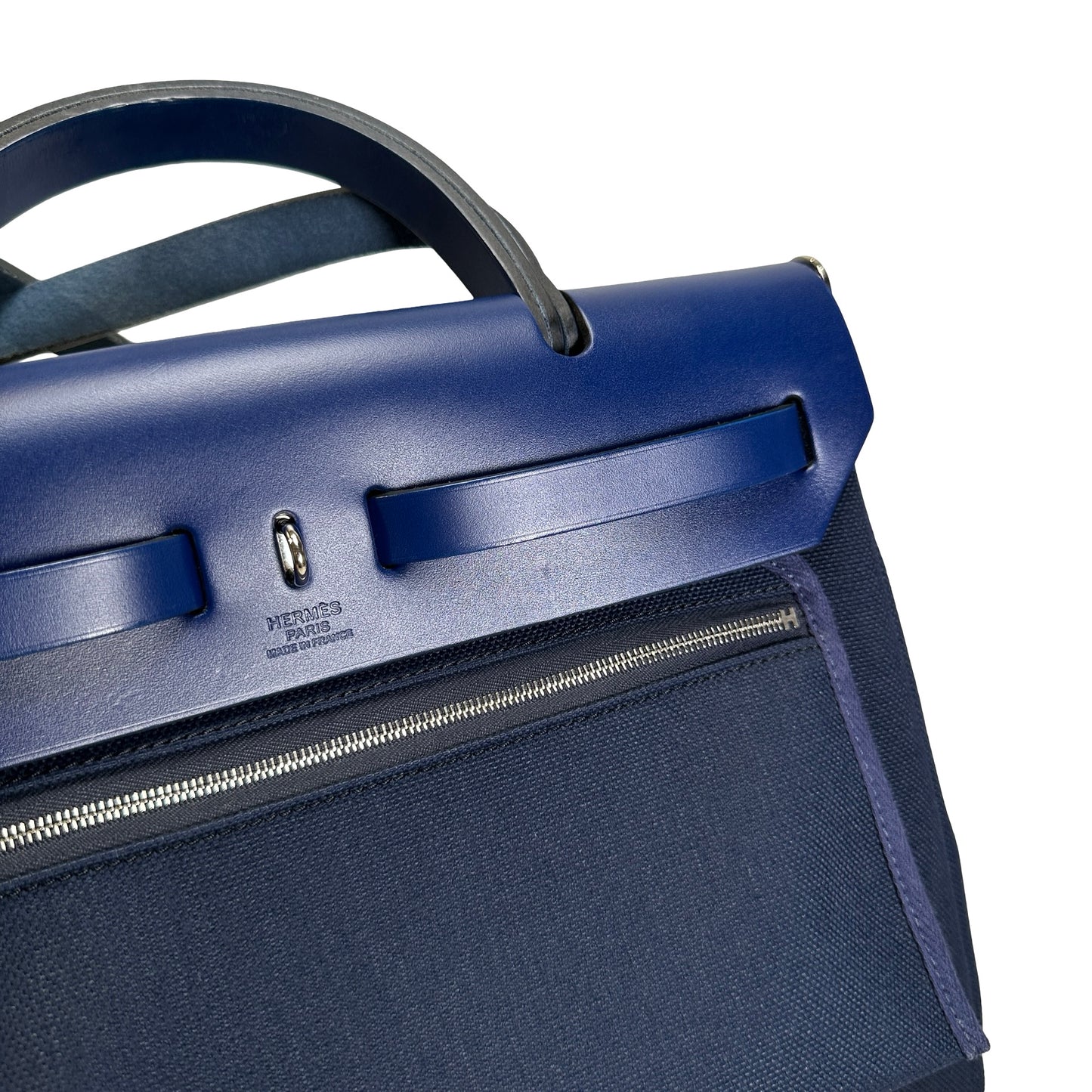 Used HERMES Canvas Leather Herbag 31 Handbag Navy PHW